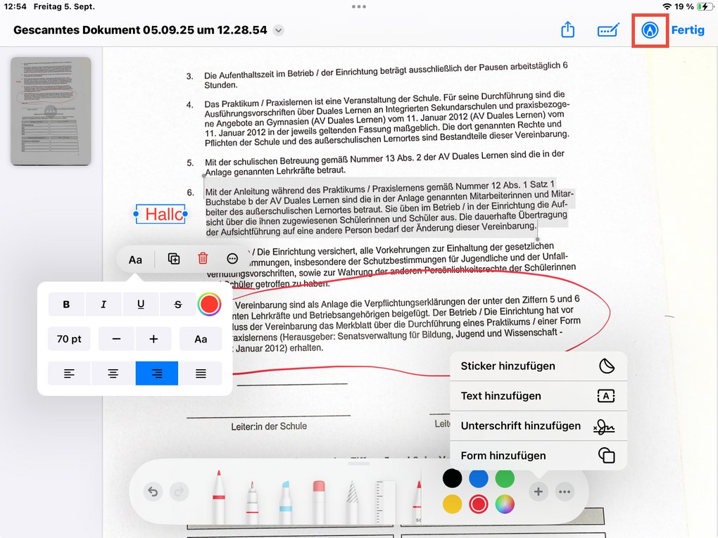 App-Screenshot - Infos im Text