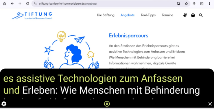 Bildschirmfoto: Webseite mit aktivierten Vorlesefunktion im mobilen Chrome-Browser