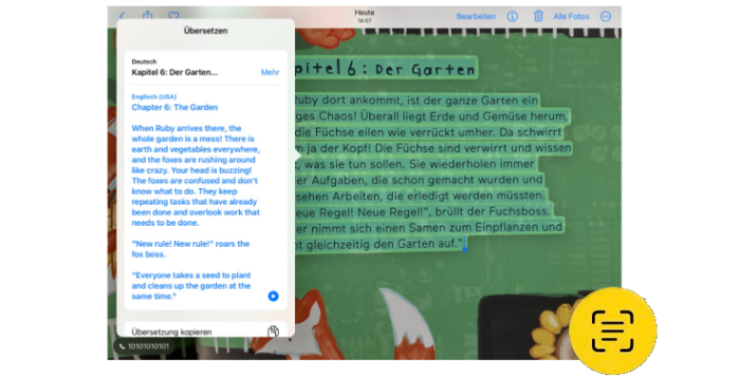 Screenshot: Ein gedruckter Text wurde mit der Live-Text-Funktion von iOS fotografiert und der gedruckter Text dabei digitalisiert