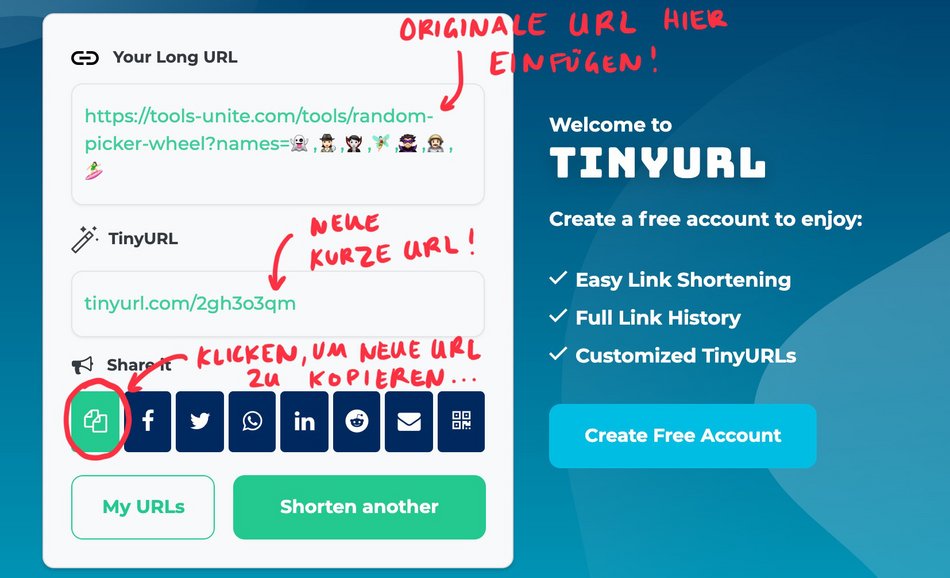 Screenshot der Webseite TinyURL. Hier kann eine Kurzversion der URL erstellt und kopiert werden.