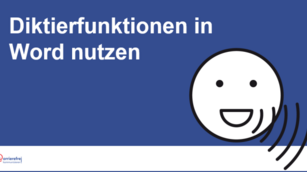 PowerPoint-Folie mit der Aufschrift "Diktierfunktionen in Word nutzen", dazu ein METACOM-Symbol "Sprechendes Gesicht mit Schallwelle"