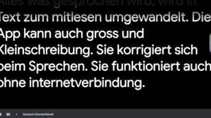 Oberfläche der Automatischen Transkription: Gesprochene Sprache wird als Text zum Mitlesen angezeigt