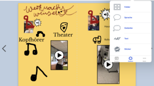 Beispielseite in Book Creator mit Fotos, Sprachaufnahmen, eigenen Zeichnungen. Weihnachtswünsche ist das Thema