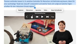 Screenshot: Webseite mit aktivierter iOS-Vorlesefunktion und Sprachausgabe-Controller
