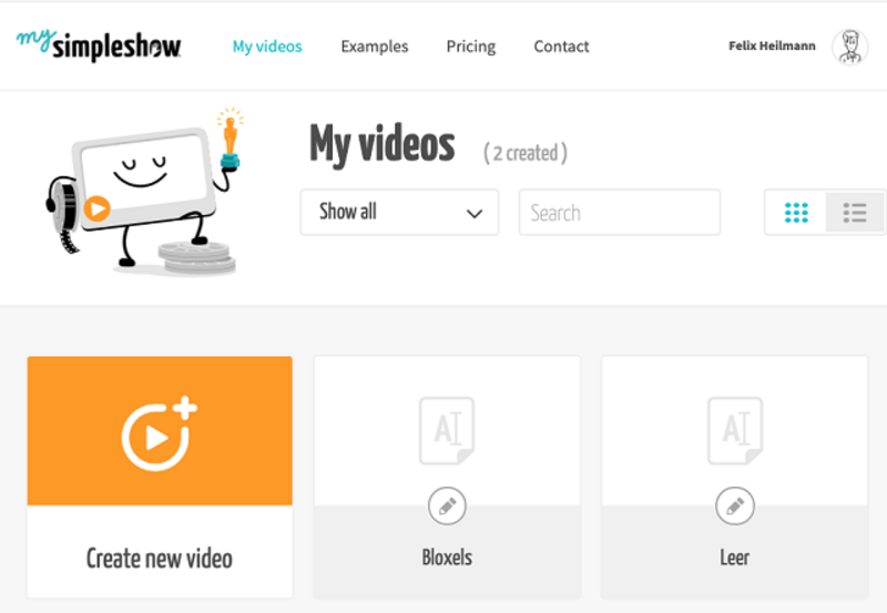 Screenshot My Simple Show: Neues Video erstellen