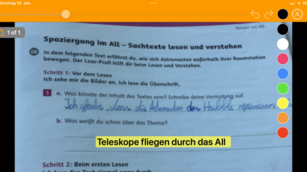 Fotografiertes Arbeitsblatt, das mit der App SnapType digital beschriftet wurde