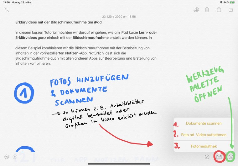 Notizen-App: Neben Text können Fotos, Grafiken und gescannte Dokumente eingefügt und digital weiterverarbeitet werden 