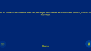 Startseite der App Dicto: Blauer Hintergrund gelbe Schrift