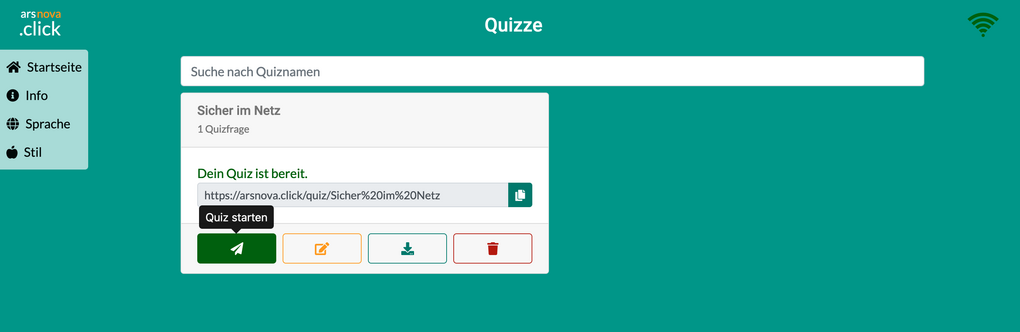 Screenshot arsnova.click – Quiz starten