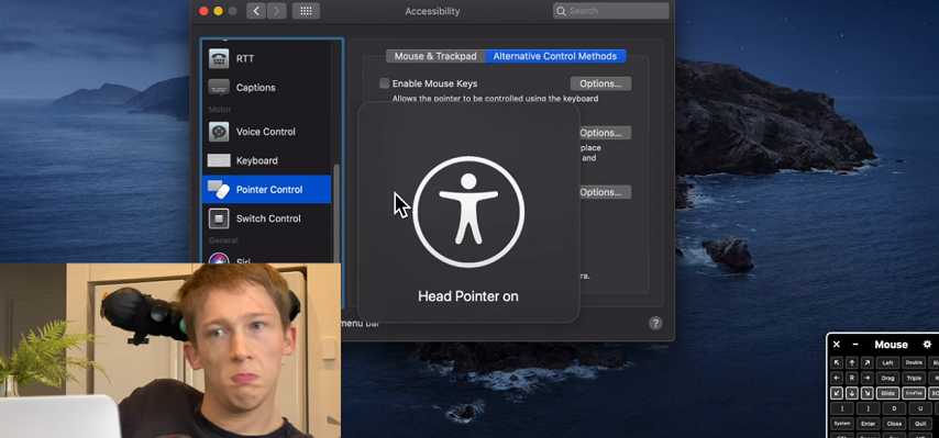 Screenshot: Christopher Hills bedient Mac mit Kopfsteuerung