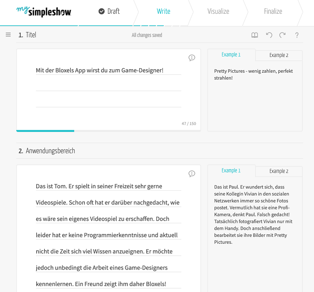 Screenshot My Simple Show: Script schreiben